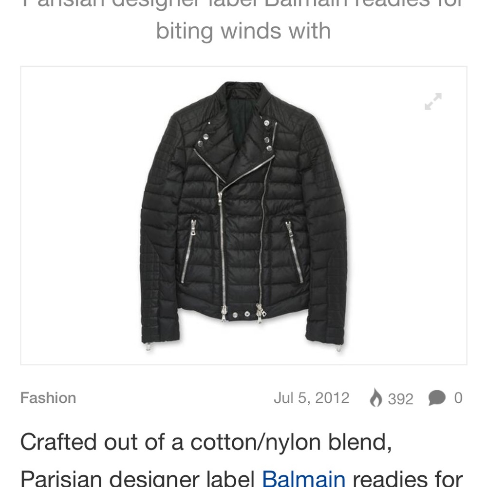 BALMAIN Jacket Black. Rare. Zippers. Down Feather. Cool. Biker Puffer.